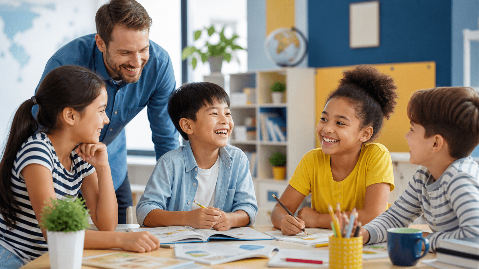 Anak-anak mengikuti kelas bahasa Inggris interaktif